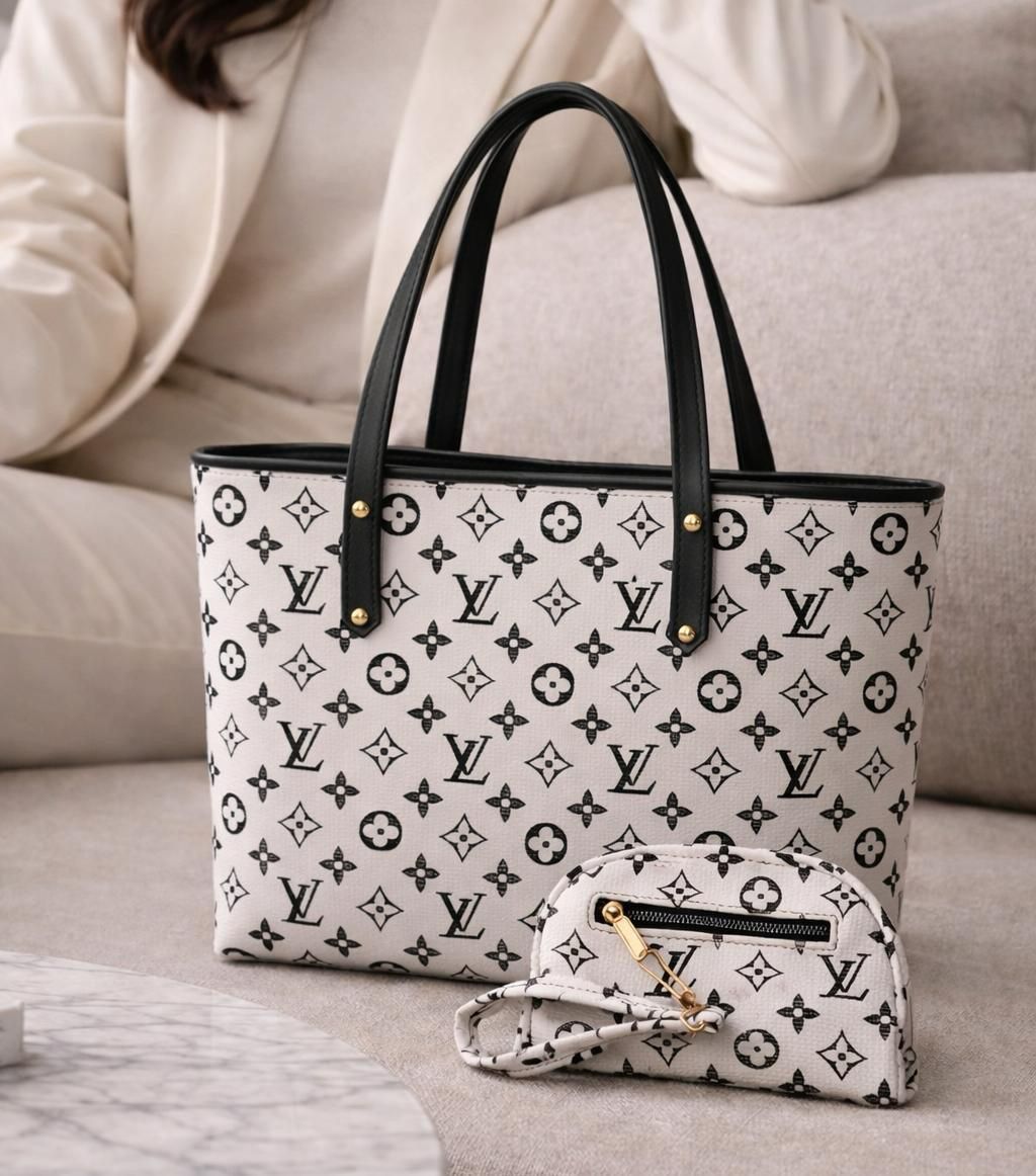 2-Piece Monogram Tote Bag Set 🤍 Elegant + Spacious + Stylish = Perfect Combo!
